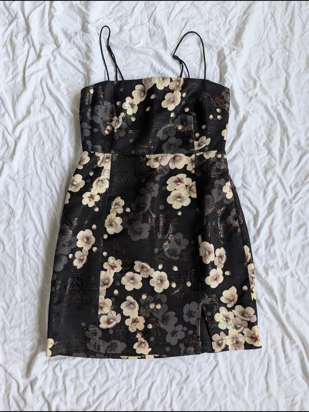 Urban Outfitters Black Mini Dress with Cream Floral Print